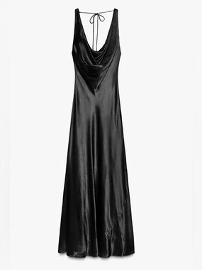 Zara Black Satin Cowl Neck Slip Dress